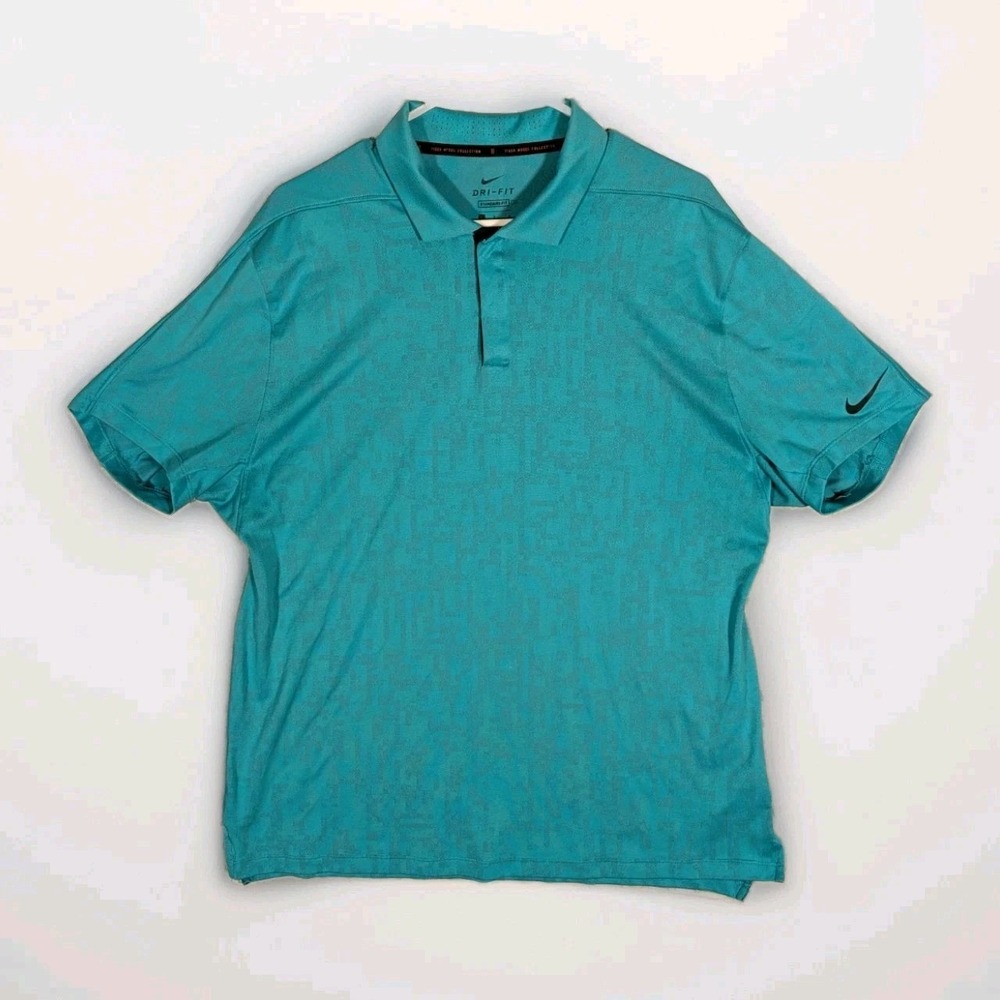 Tiger Woods Collection Nike Dri-Fit Polo Shirt Men's Large Teal Geo Jacquard